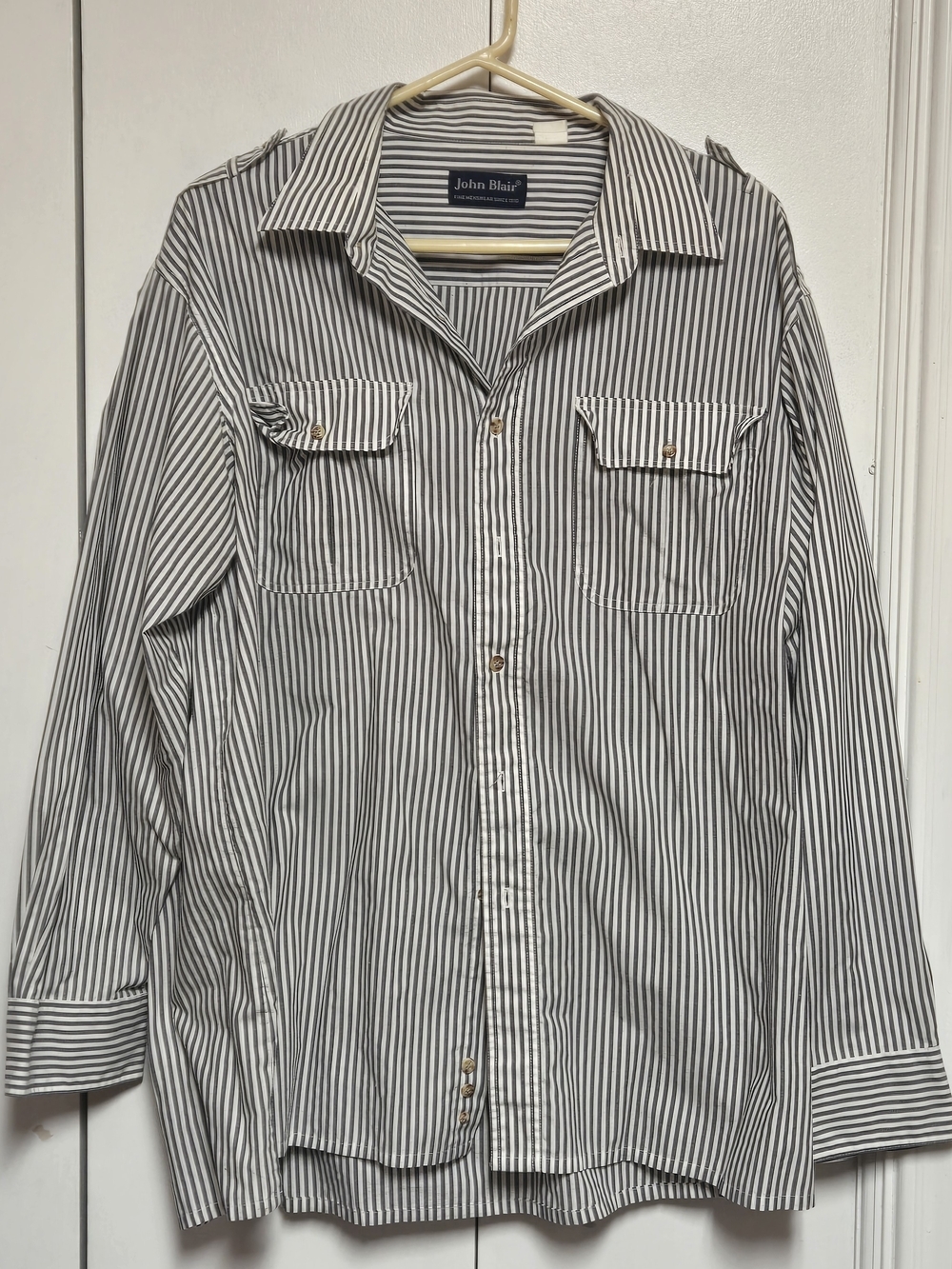 John Blair Gray White Striped Button Front Shirt Mens XXL Approx
